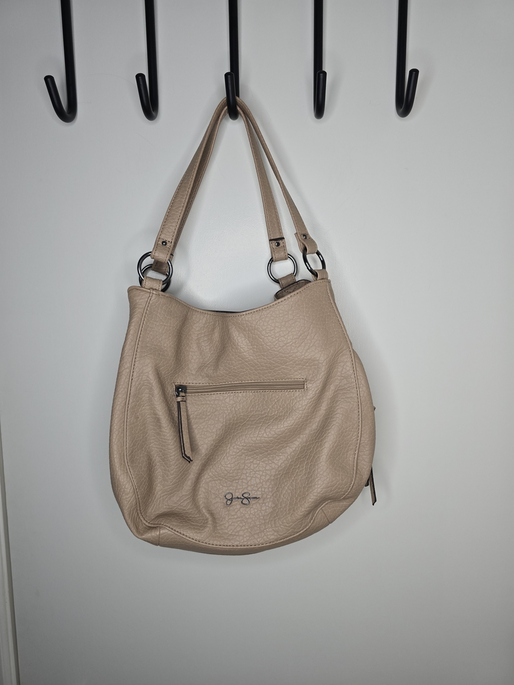 Jessica Simpson Beige Pebbled Faux Leather Hobo Bag